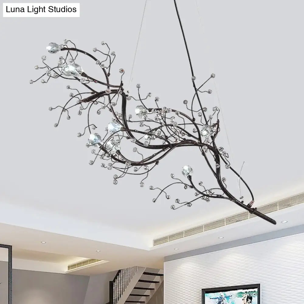 Pendant Chandelier 10-Light Crystal Bead Metallic Finish