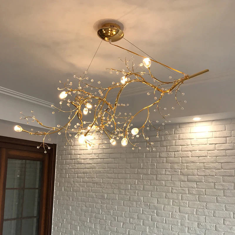 Pendant Chandelier 10-Light Crystal Bead Metallic Finish