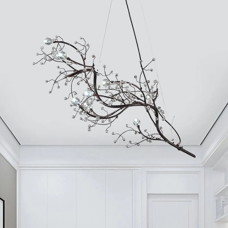 Pendant Chandelier 10-Light Crystal Bead Metallic Finish