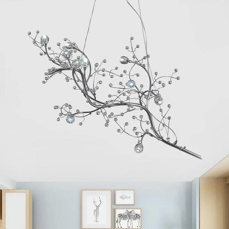 Pendant Chandelier 10-Light Crystal Bead Metallic Finish