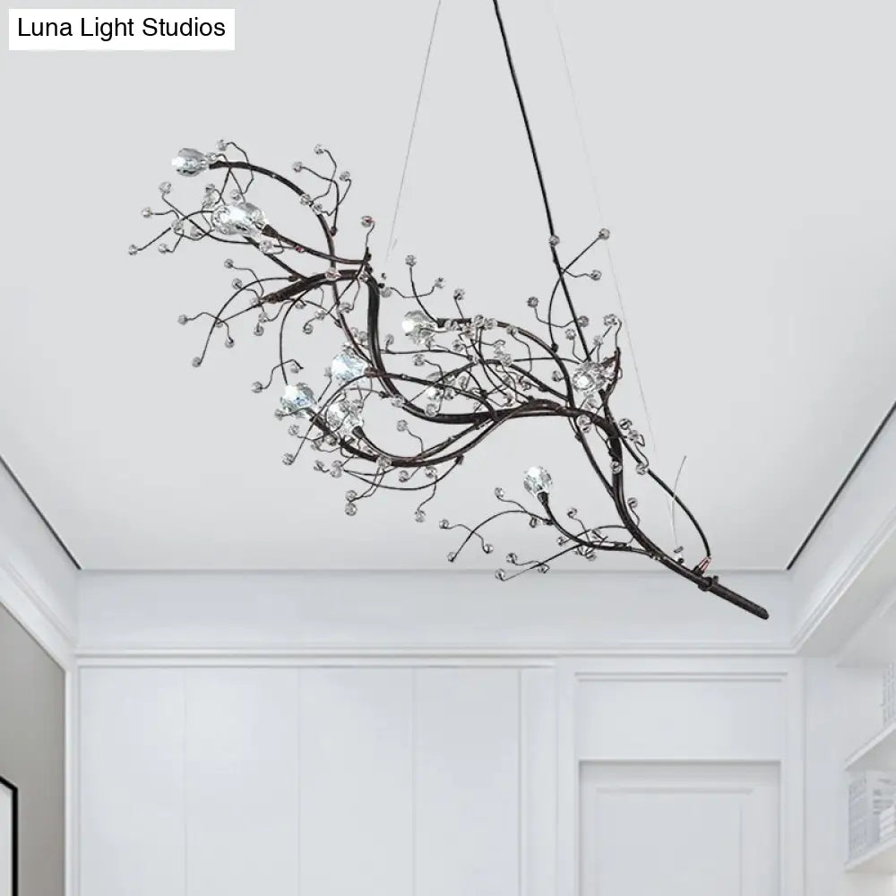 Pendant Chandelier 10-Light Crystal Bead Metallic Finish