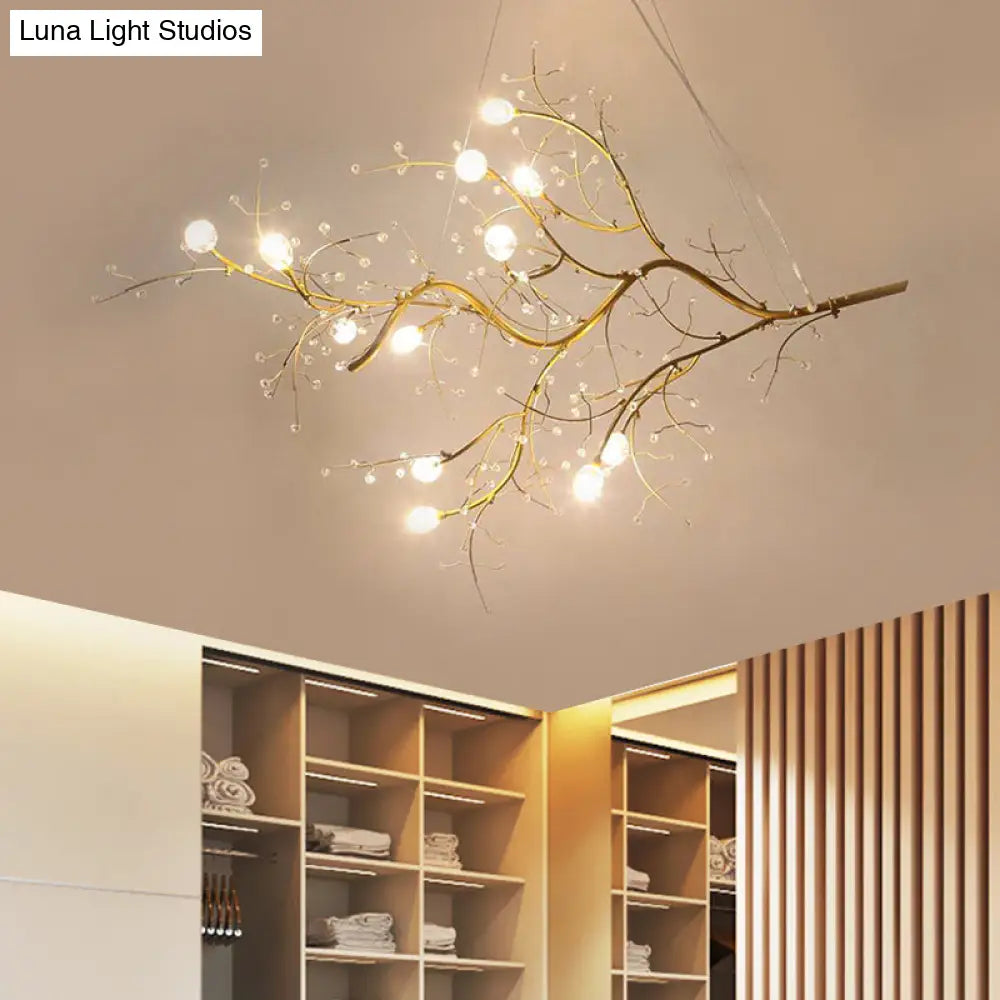 Pendant Chandelier 10-Light Crystal Bead Metallic Finish