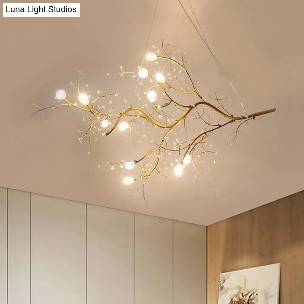 Pendant Chandelier 10-Light Crystal Bead Metallic Finish