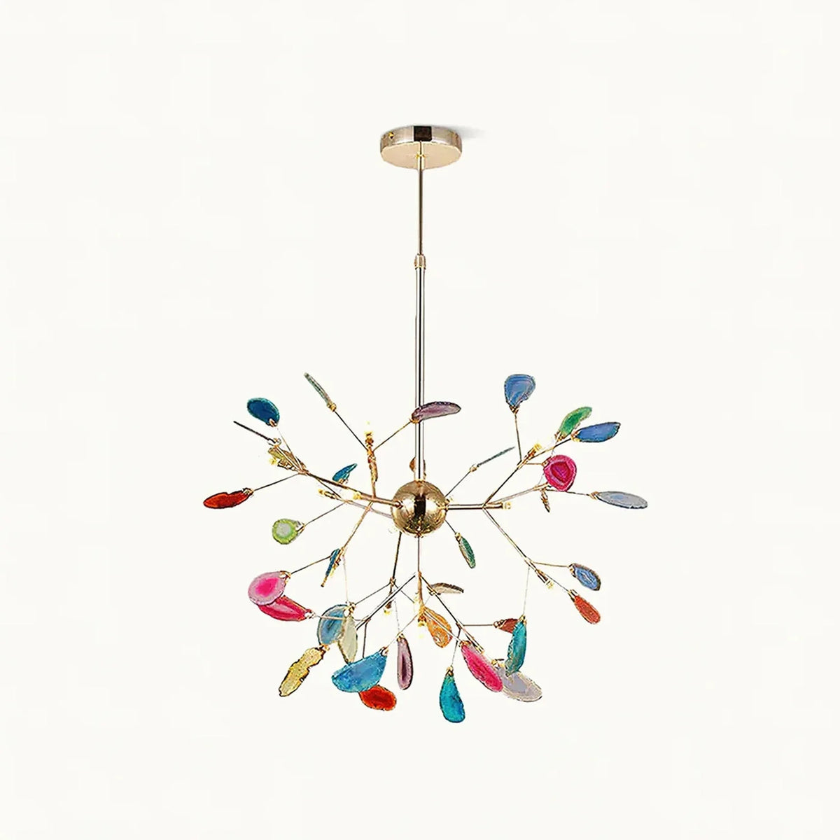 Pendant Chandelier Natural Agate Gilded Metal Warm Diffused Light