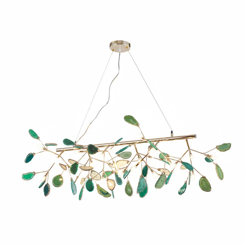 Pendant Chandelier Natural Agate Gilded Metal Warm Diffused Light