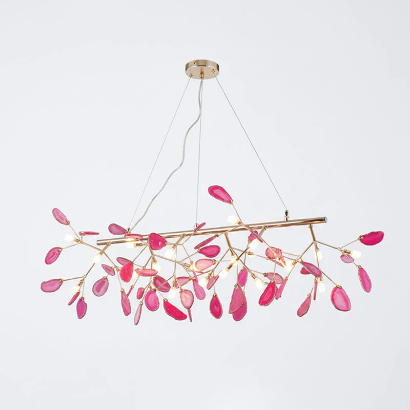 Pendant Chandelier Natural Agate Gilded Metal Warm Diffused Light