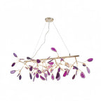 Pendant Chandelier Natural Agate Gilded Metal Warm Diffused Light