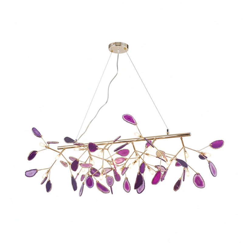 Pendant Chandelier Natural Agate Gilded Metal Warm Diffused Light