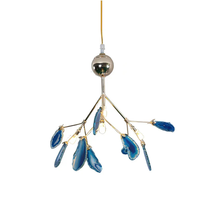 Pendant Chandelier Natural Agate Gilded Metal Warm Diffused Light