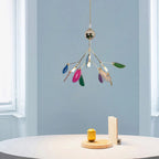Pendant Chandelier Natural Agate Gilded Metal Warm Diffused Light