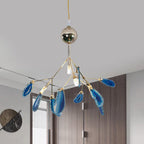 Pendant Chandelier Natural Agate Gilded Metal Warm Diffused Light