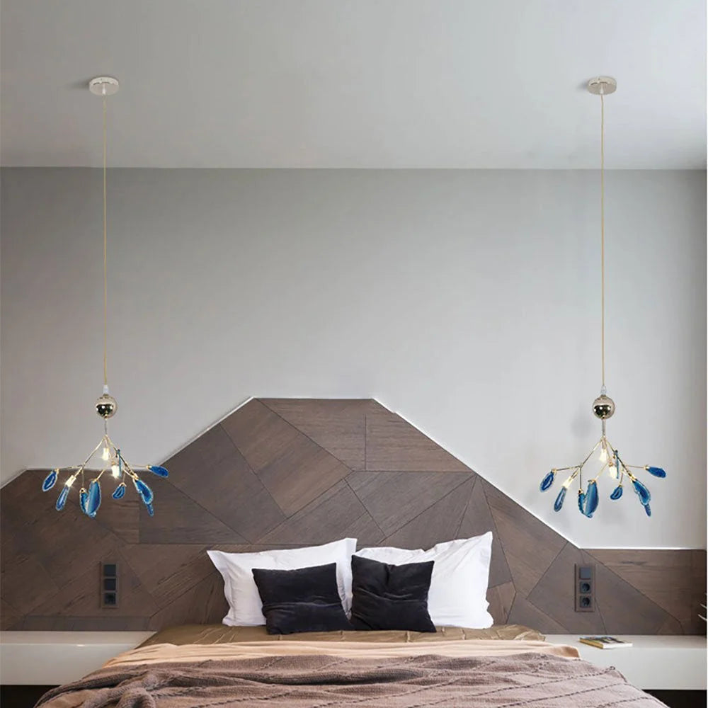 Pendant Chandelier Natural Agate Gilded Metal Warm Diffused Light