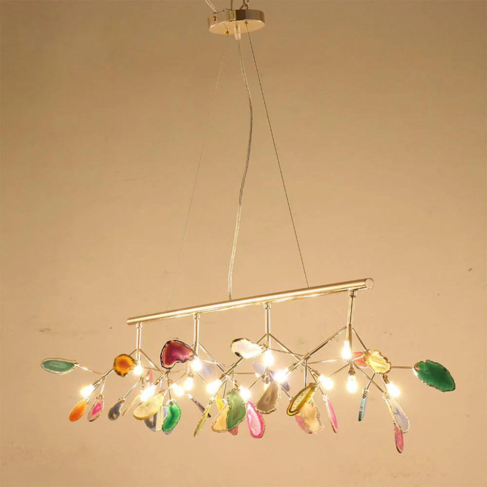 Pendant Chandelier Natural Agate Gilded Metal Warm Diffused Light