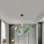 Pendant Chandelier Natural Agate Gilded Metal Warm Diffused Light