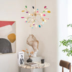 Pendant Chandelier Natural Agate Gilded Metal Warm Diffused Light