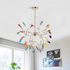 Pendant Chandelier Natural Agate Gilded Metal Warm Diffused Light