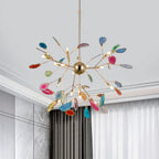 Pendant Chandelier Natural Agate Gilded Metal Warm Diffused Light