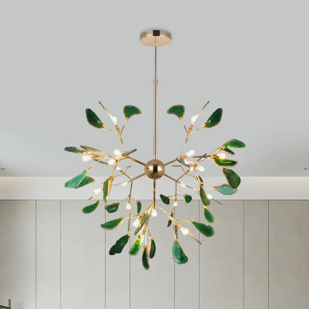 Pendant Chandelier Natural Agate Gilded Metal Warm Diffused Light