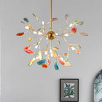 Pendant Chandelier Natural Agate Gilded Metal Warm Diffused Light