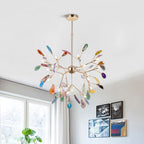 Pendant Chandelier Natural Agate Gilded Metal Warm Diffused Light
