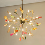 Pendant Chandelier Natural Agate Gilded Metal Warm Diffused Light