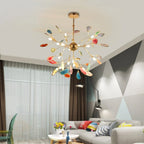 Pendant Chandelier Natural Agate Gilded Metal Warm Diffused Light