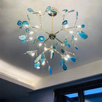 Pendant Chandelier Natural Agate Gilded Metal Warm Diffused Light