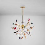 Pendant Chandelier Natural Agate Gilded Metal Warm Diffused Light