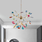 Pendant Chandelier Natural Agate Gilded Metal Warm Diffused Light