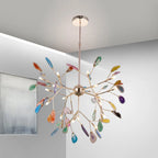 Pendant Chandelier Natural Agate Gilded Metal Warm Diffused Light