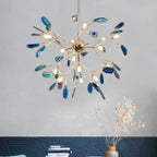 Pendant Chandelier Natural Agate Gilded Metal Warm Diffused Light