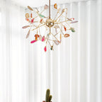 Pendant Chandelier Natural Agate Gilded Metal Warm Diffused Light