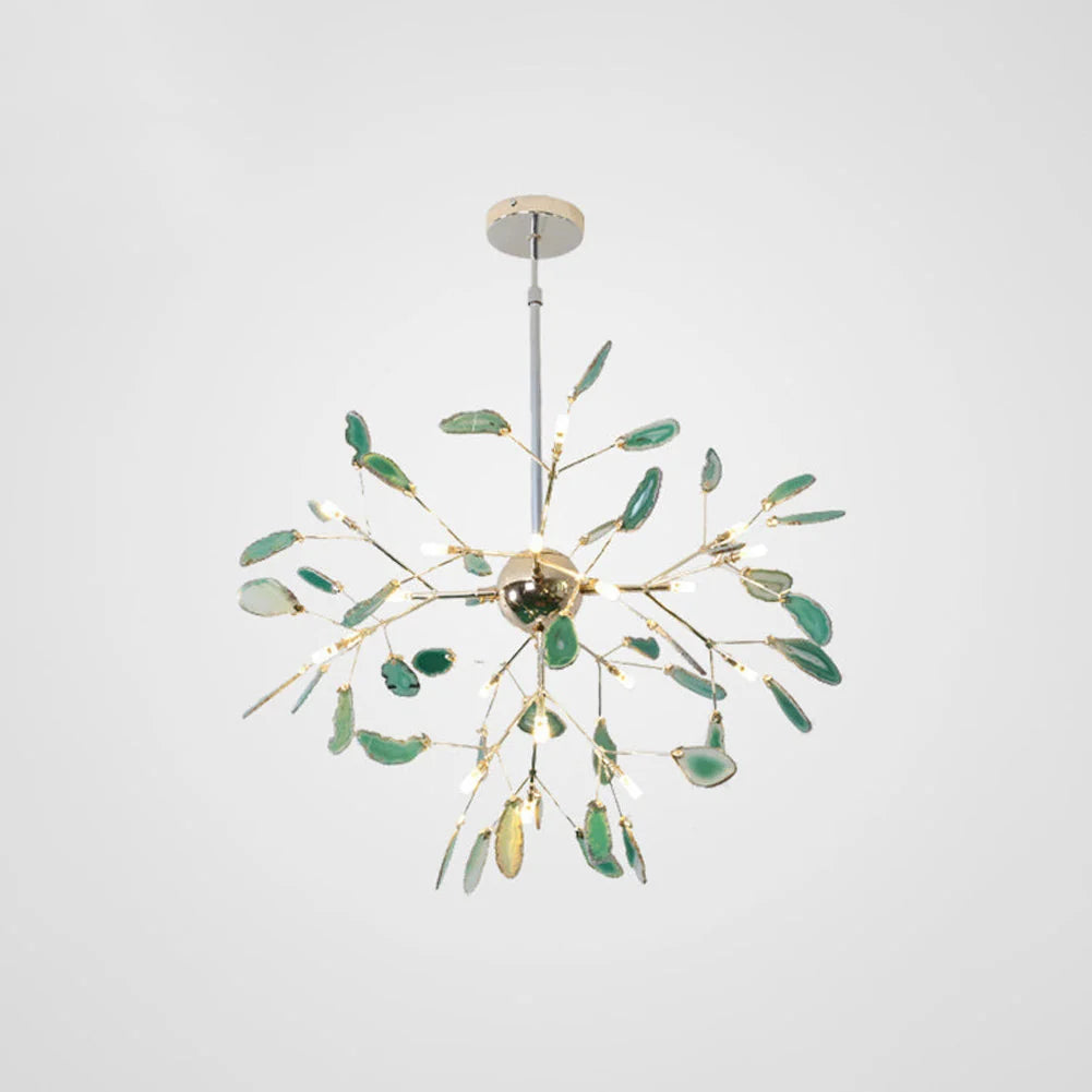 Pendant Chandelier Natural Agate Gilded Metal Warm Diffused Light