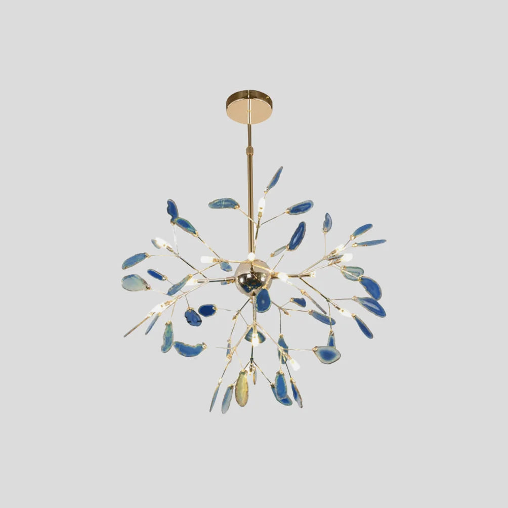 Pendant Chandelier Natural Agate Gilded Metal Warm Diffused Light