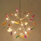 Pendant Chandelier Natural Agate Gilded Metal Warm Diffused Light