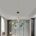 Pendant Chandelier Natural Agate Gilded Metal Warm Diffused Light