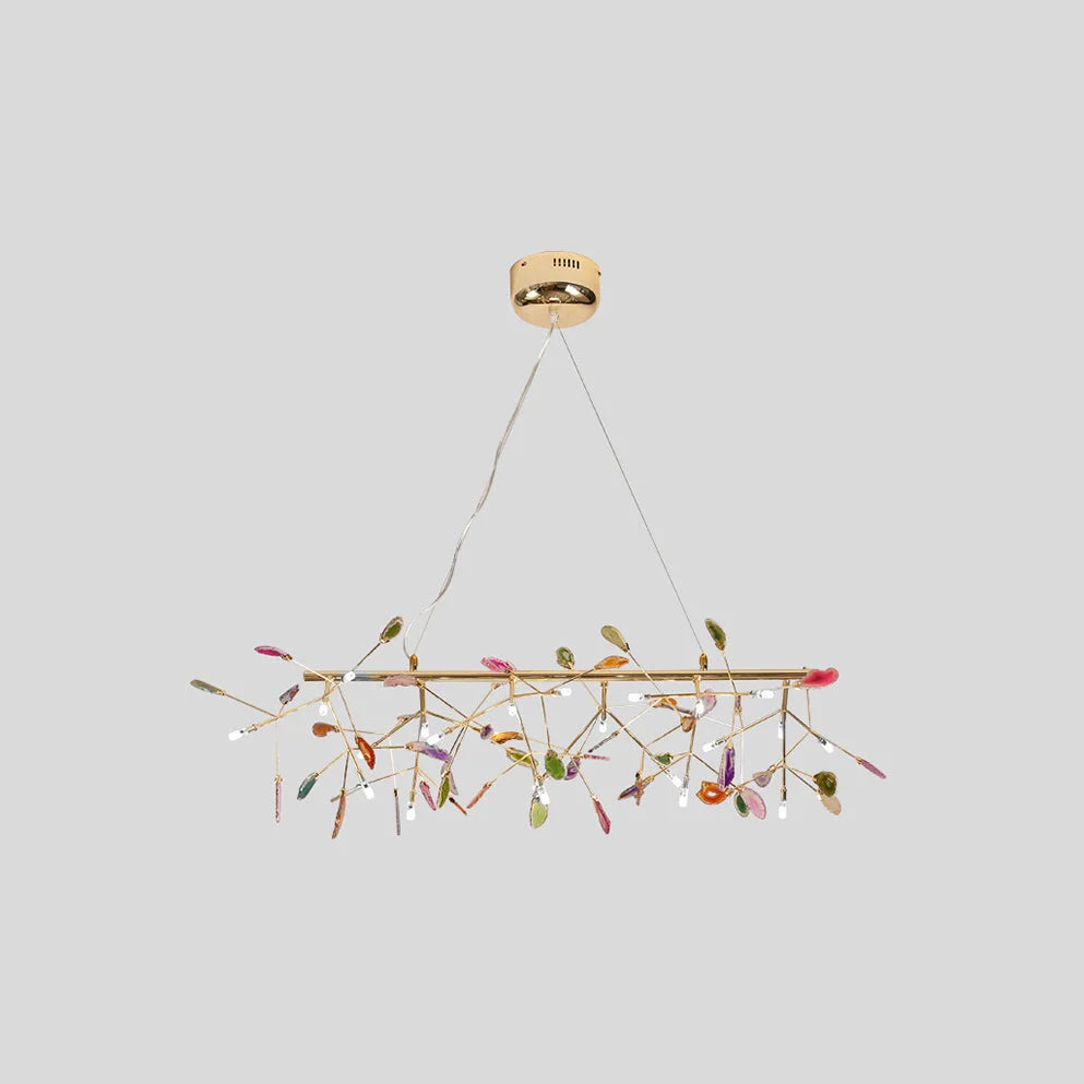 Pendant Chandelier Natural Agate Gilded Metal Warm Diffused Light