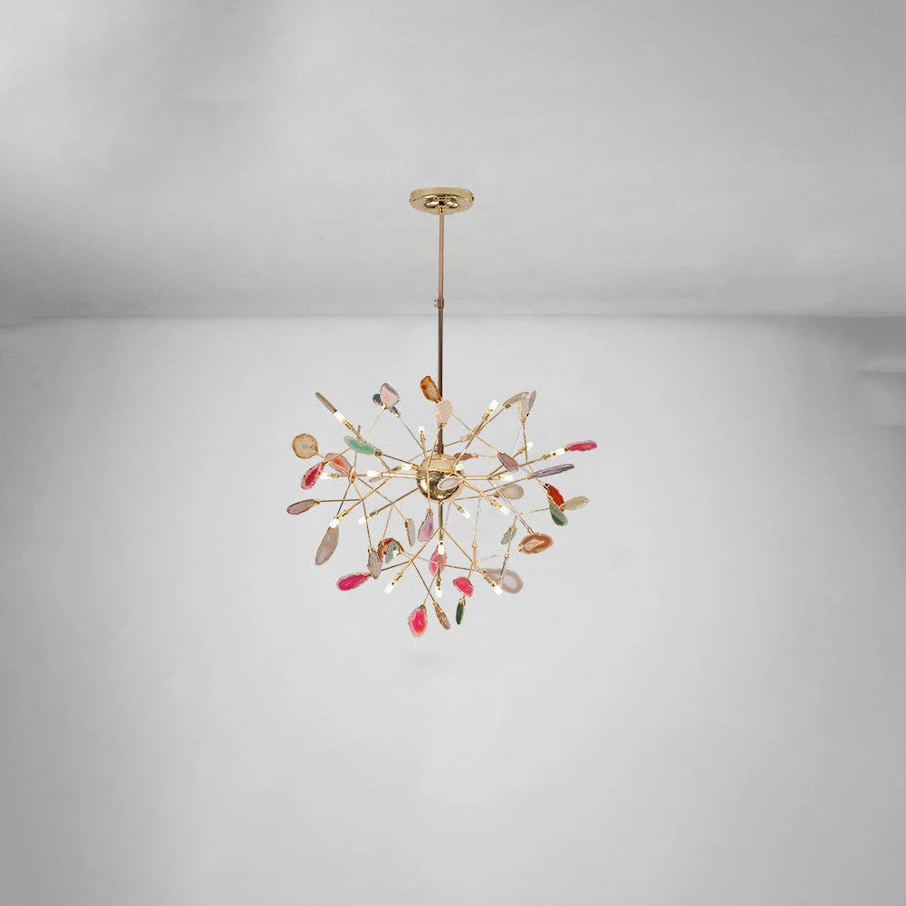 Pendant Chandelier Natural Agate Gilded Metal Warm Diffused Light
