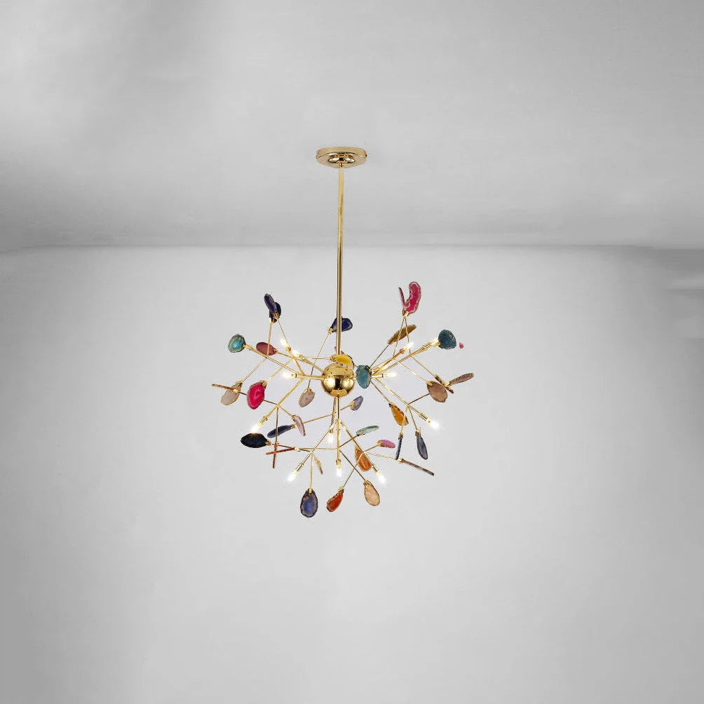 Pendant Chandelier Natural Agate Gilded Metal Warm Diffused Light