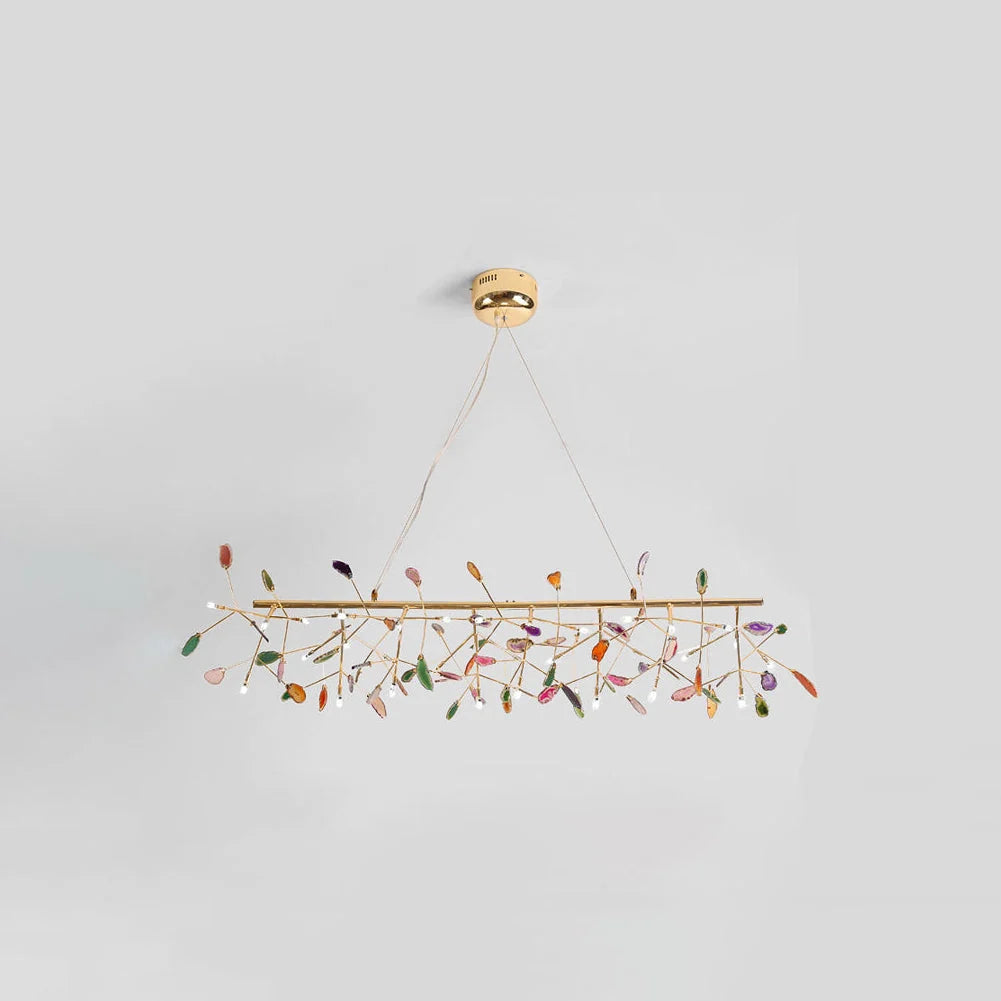 Pendant Chandelier Natural Agate Gilded Metal Warm Diffused Light