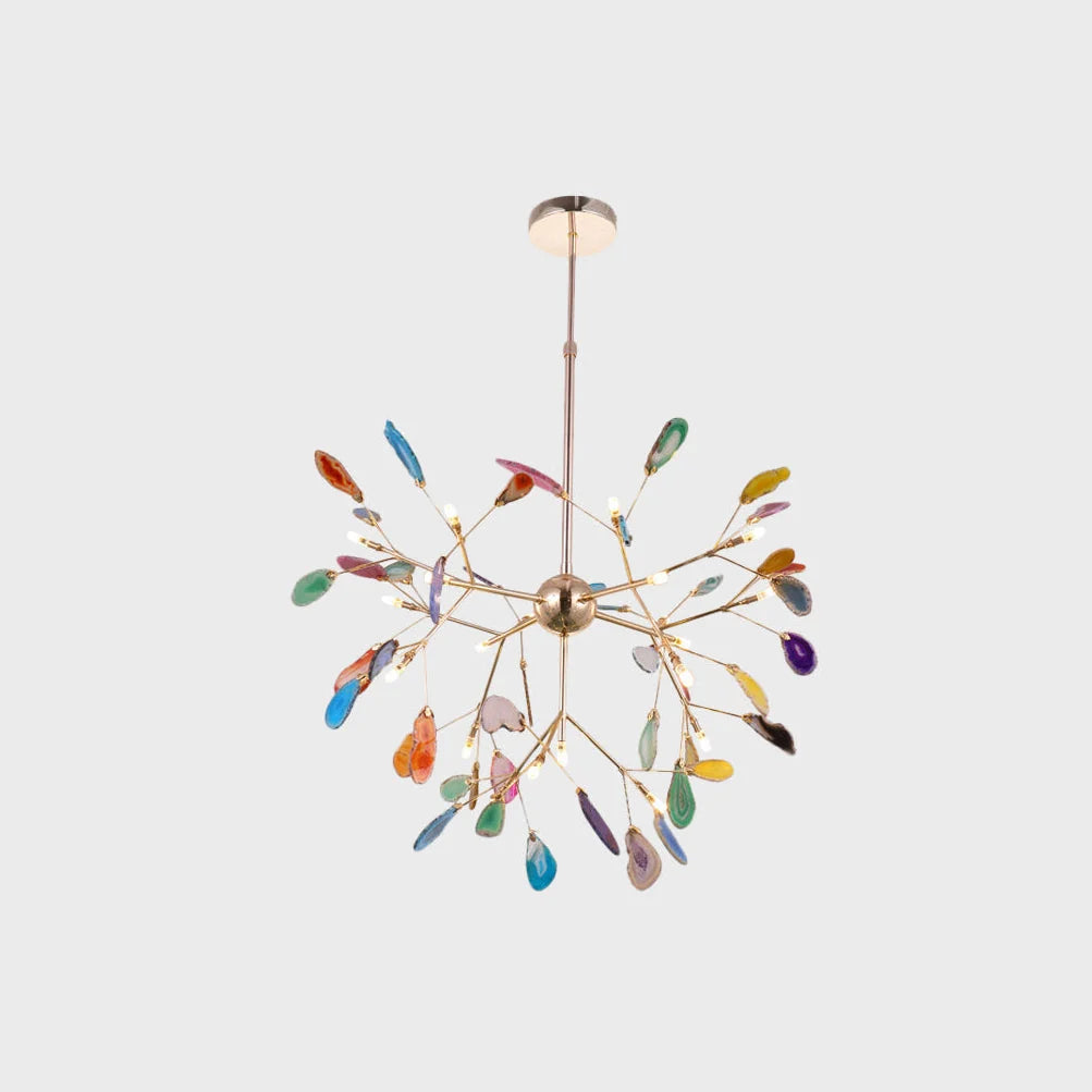 Pendant Chandelier Natural Agate Gilded Metal Warm Diffused Light