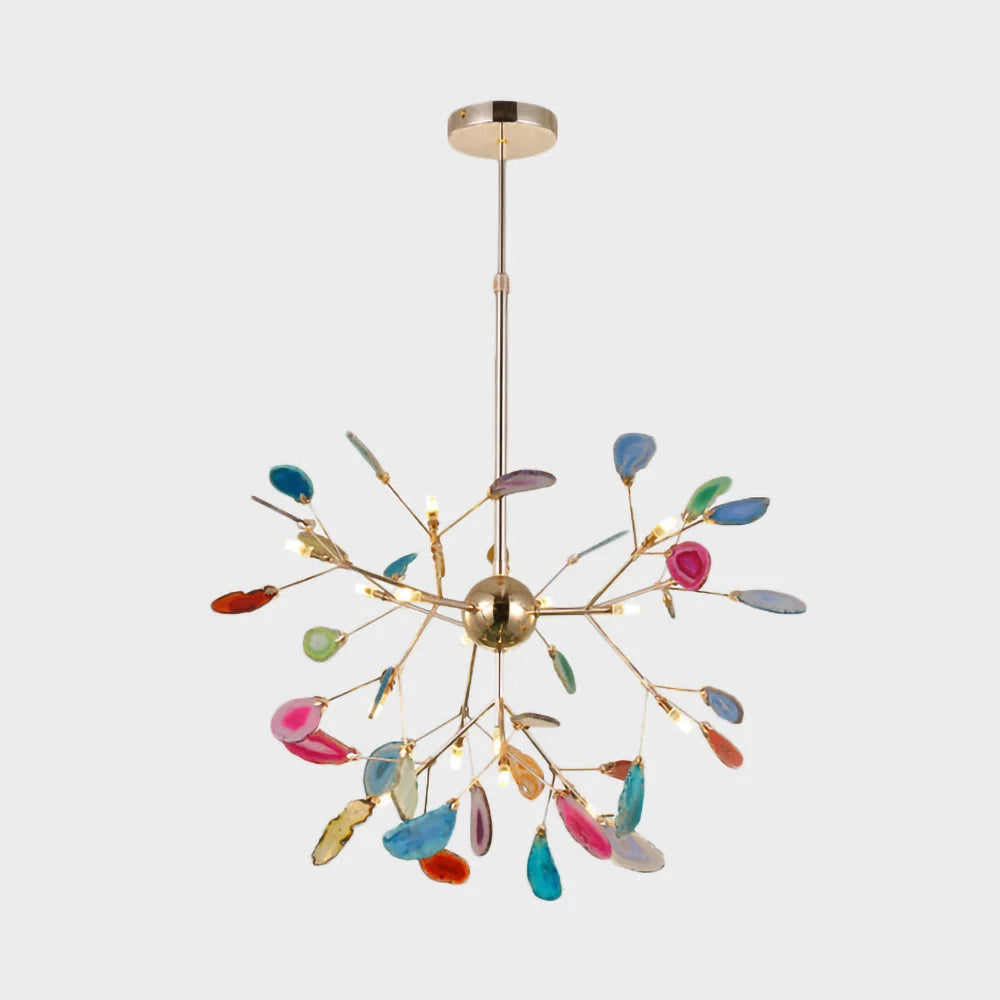 Pendant Chandelier Natural Agate Gilded Metal Warm Diffused Light