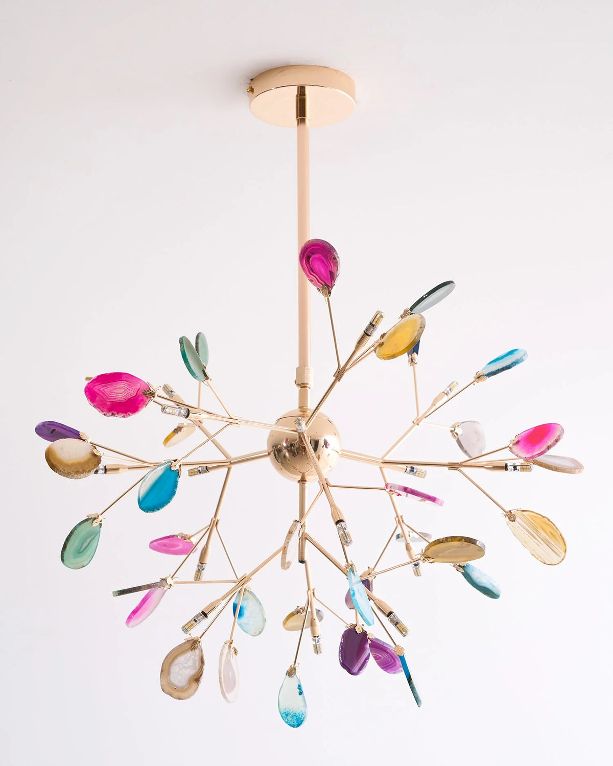 Pendant Chandelier Natural Agate Gilded Metal Warm Diffused Light