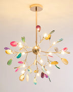 Pendant Chandelier Natural Agate Gilded Metal Warm Diffused Light