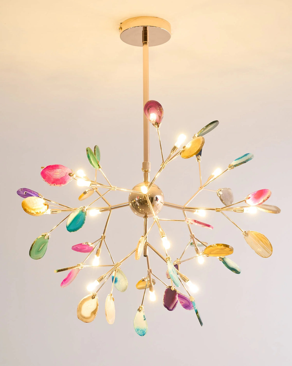 Pendant Chandelier Natural Agate Gilded Metal Warm Diffused Light