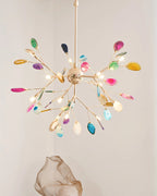 Pendant Chandelier Natural Agate Gilded Metal Warm Diffused Light