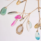 Pendant Chandelier Natural Agate Gilded Metal Warm Diffused Light
