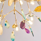 Pendant Chandelier Natural Agate Gilded Metal Warm Diffused Light