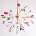Pendant Chandelier Natural Agate Gilded Metal Warm Diffused Light