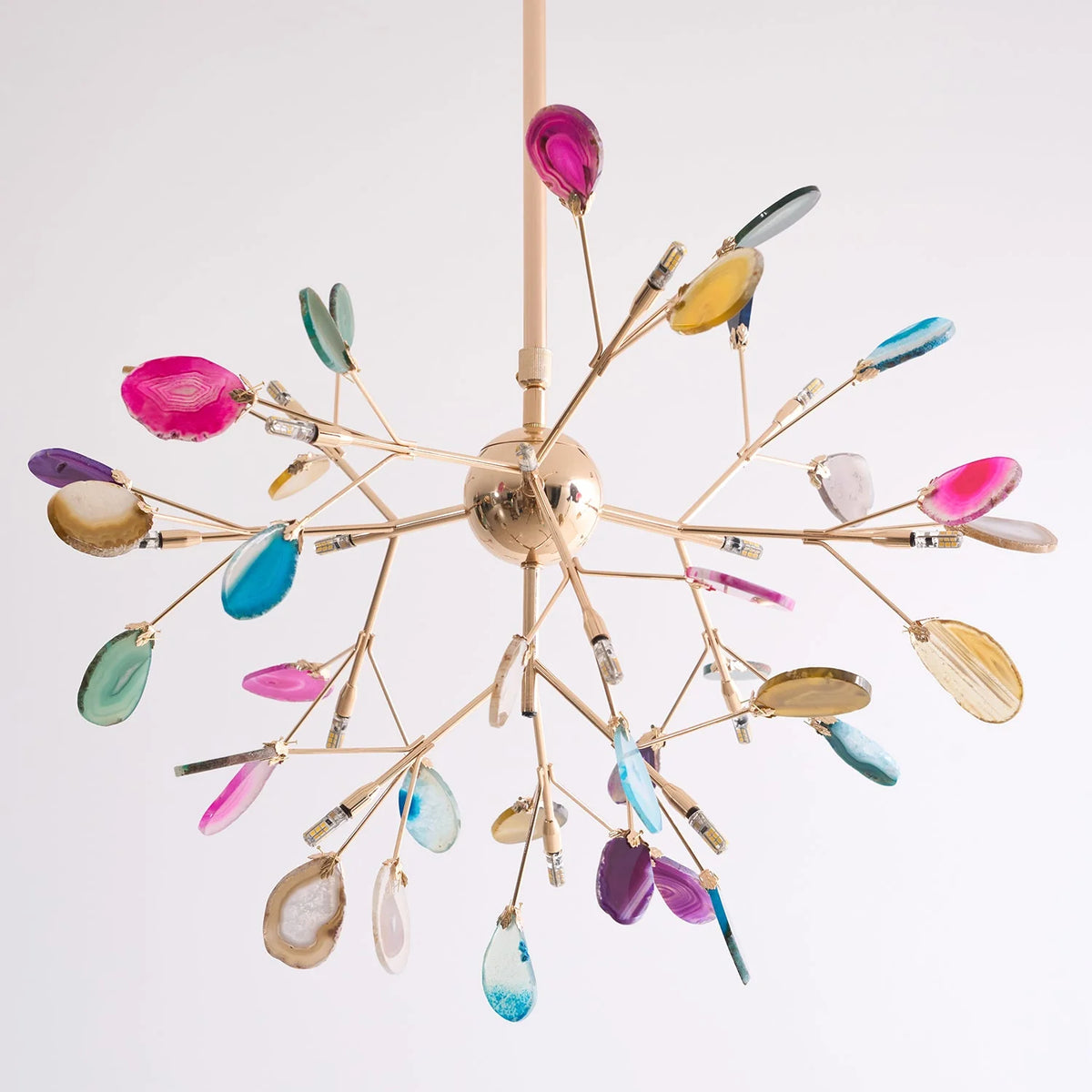 Pendant Chandelier Natural Agate Gilded Metal Warm Diffused Light